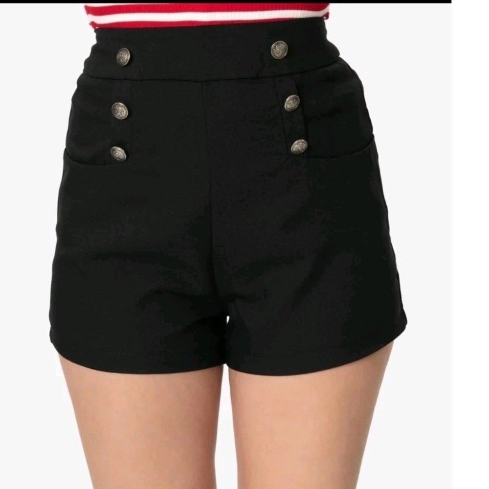 Unique Vintage Shorts Size Medium 6/8 Blue High Waisted Sailor Gold Buttons